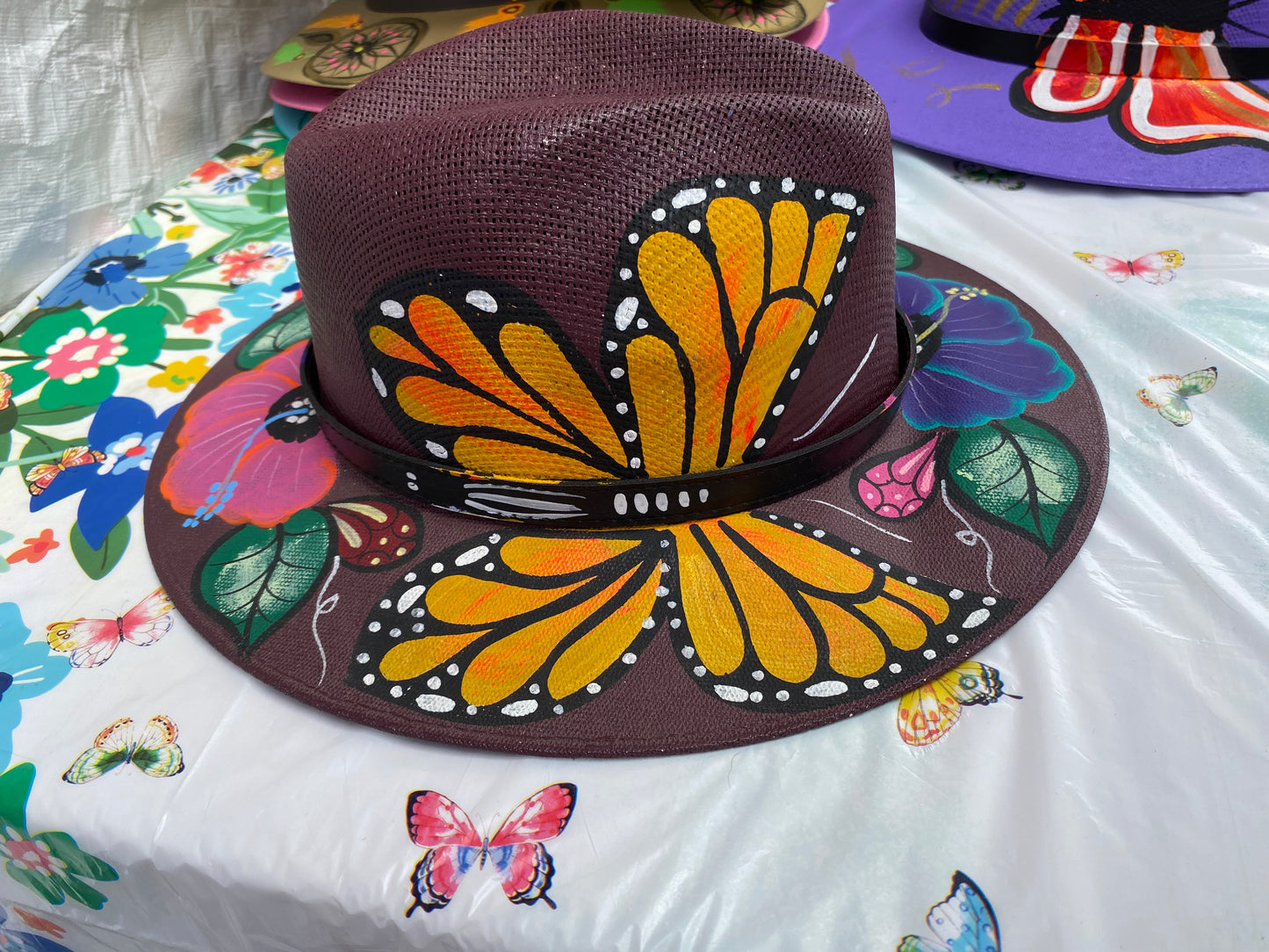 Hand Painted Butterfly Hat