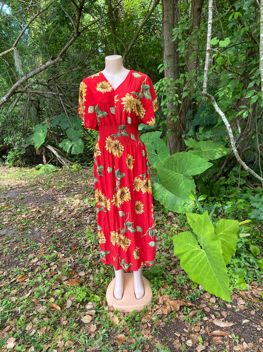 Sunflower kimono style sleeves sundress