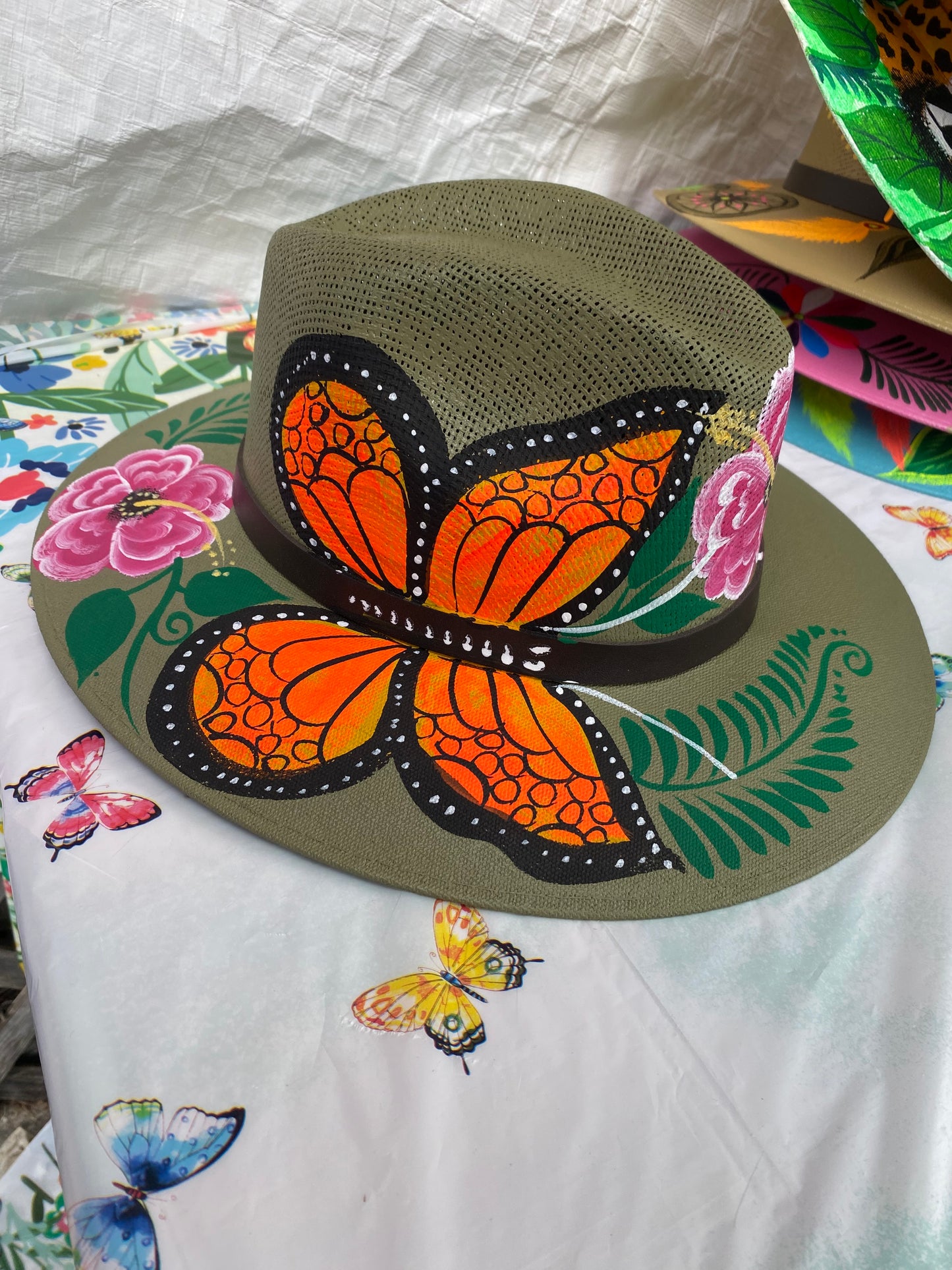 Hand Painted Butterfly Hat